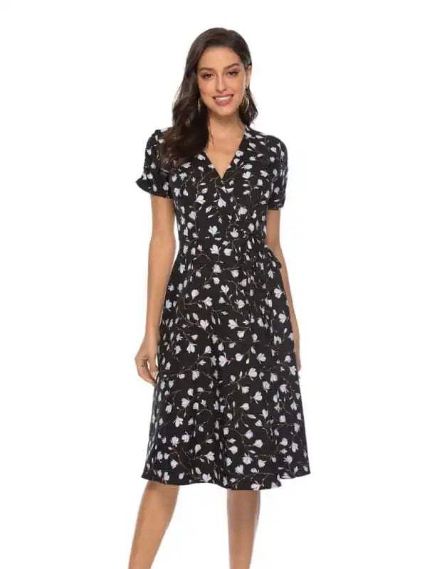 Dresses with Lace Insertions on the Skirt for Ladies' Feminine and Elegant LookWomen’s Bohemian Beach Dress Chiffon Print Swing Dress Dresses with Lace Insertions on the Skirt for Ladies' Feminine and Elegant LookWomen’s Bohemian Beach Dress Chiffon Print Swing Dress