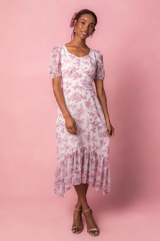 Wrap Style Polyester Dresses for Ladies' Versatile OutfitWren Dress in Pink Toile - FINAL SALE