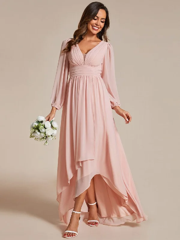 "Flash Sale: Grab Your Favorite Women's Dresses at Unbeatable Prices!"A-Line Pleated See-Through Long Lantern Midi Chiffon Bridesmaid Dress