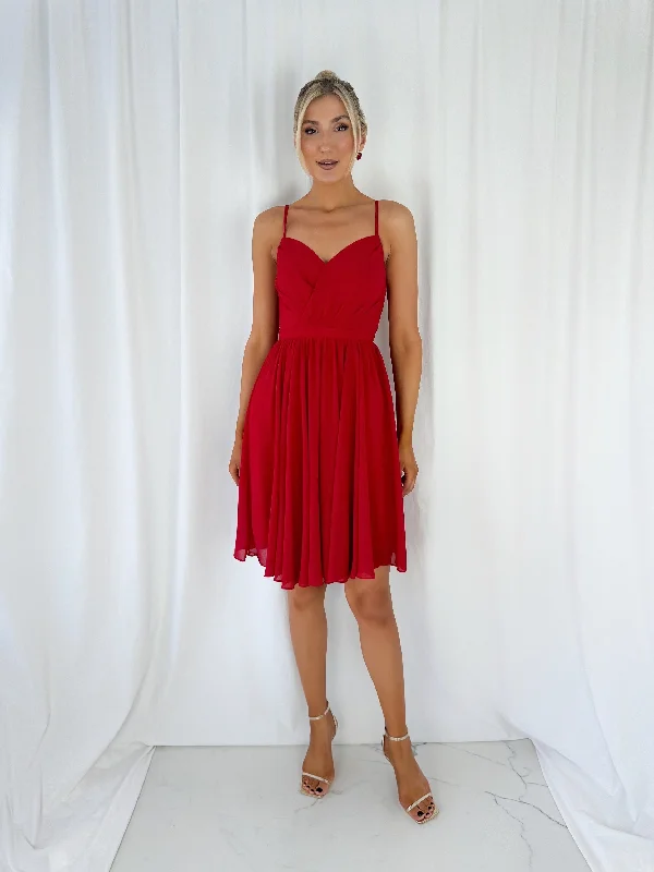 "Denim dresses for women for a casual and cool style"Amandine Cross Over Top - Short Dress - Red "Denim dresses for women for a casual and cool style"Amandine Cross Over Top - Short Dress - Red