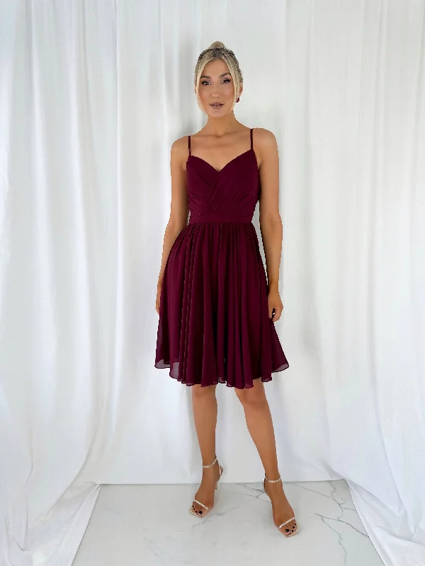 "Smart casual dresses for women for work - to - weekend transitions"Amandine Cross Over Top - Short Dress - Wine "Smart casual dresses for women for work - to - weekend transitions"Amandine Cross Over Top - Short Dress - Wine
