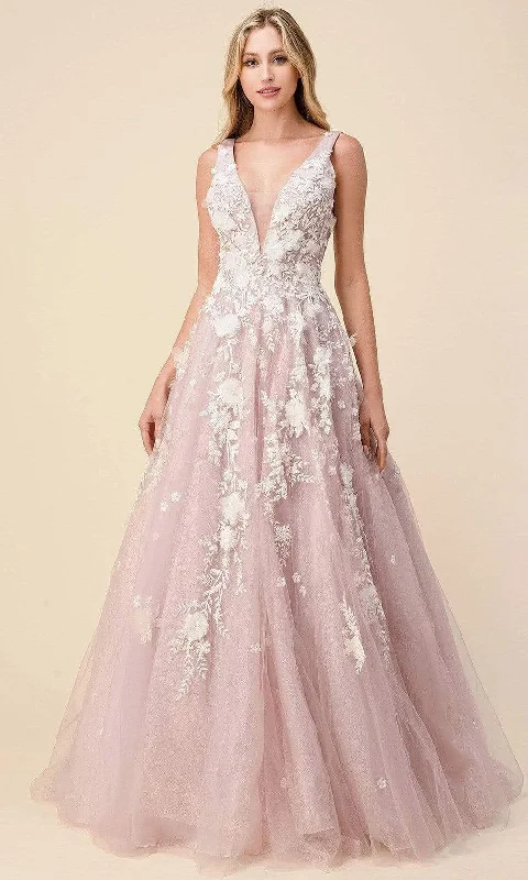 "Chiffon dresses for women with a flowy and light feel"Andrea and Leo - A1028 Floral Applique Deep V Junior Prom Gown "Chiffon dresses for women with a flowy and light feel"Andrea and Leo - A1028 Floral Applique Deep V Junior Prom Gown