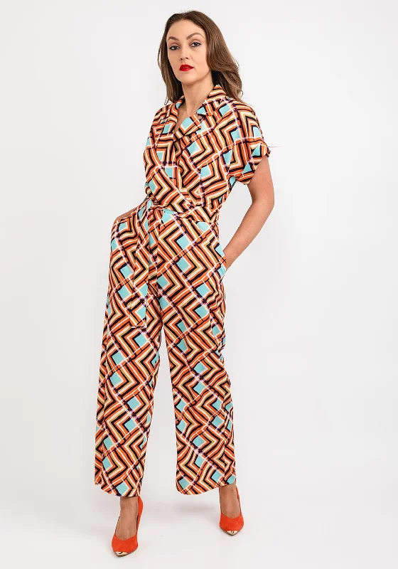 "T - shirt dresses for women for ultimate comfort"Camelot Geo Print Jumpsuit, Orange Multi