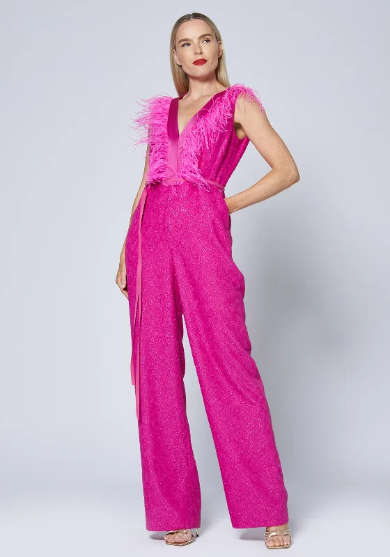 "Animal print dresses for women who love bold styles"Caroline Kilkenny Iris Glitter Jumpsuit, Lipstick Pink