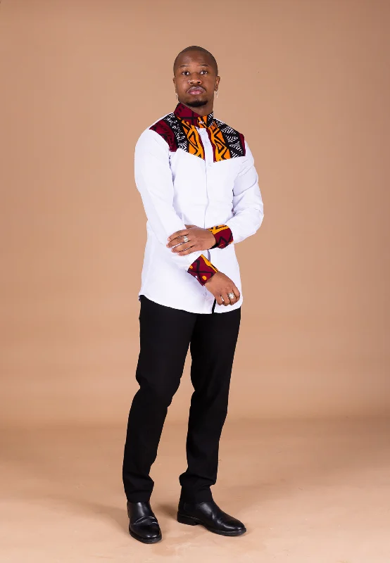 "Hurry! Limited Stock - Get Your Dream Dress with a Special Discount"Chinedu Ankara Men Shirt | White and Mixed Print African Print