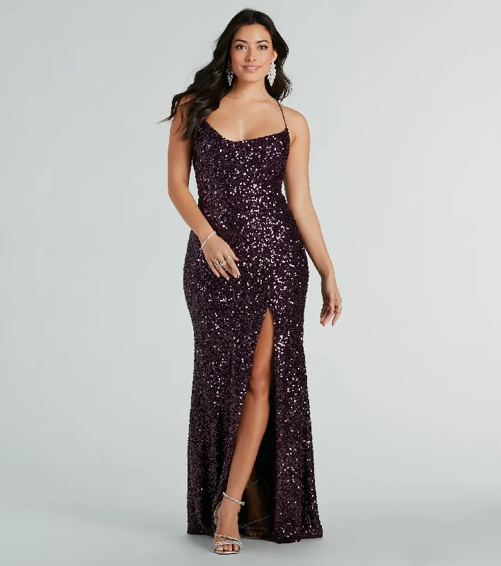 "Striped dresses for women with a classic touch"CLEARANCE - Esperanza Formal Sequin Cowl Dress