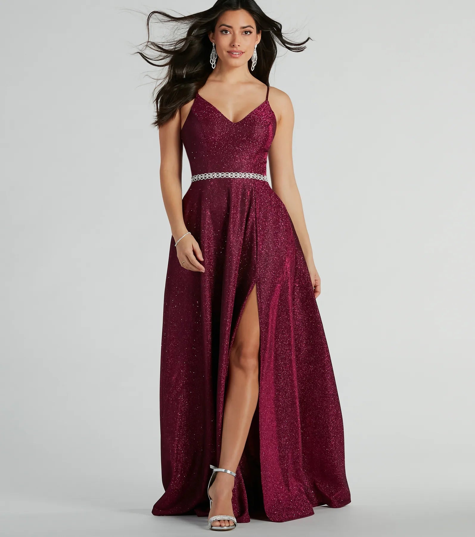 "Sustainable and eco - friendly women's dresses"CLEARANCE - Tanya Formal Glitter A-Line Long Dress