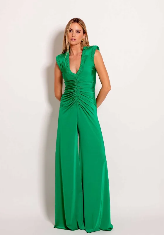 "Long sleeve dresses for women in cold weather"Colour Nude India Ruched Wide Leg Jumpsuit, Green "Long sleeve dresses for women in cold weather"Colour Nude India Ruched Wide Leg Jumpsuit, Green