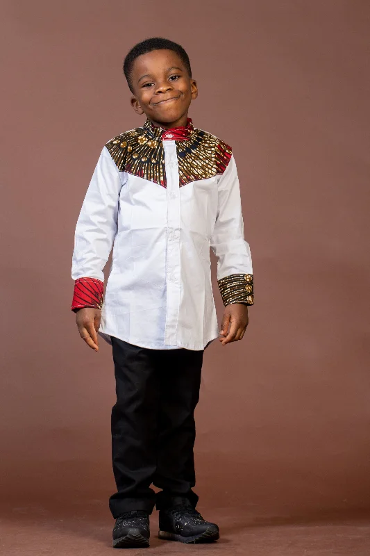 "Striped dresses for women with a classic touch"Colton Mixed Print Boy Shirt | White and African Print "Striped dresses for women with a classic touch"Colton Mixed Print Boy Shirt | White and African Print