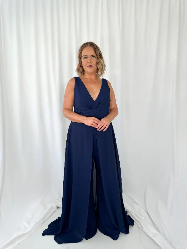 "Wrap dresses for women for an adjustable fit"Jumpsuit with a Cape - Navy