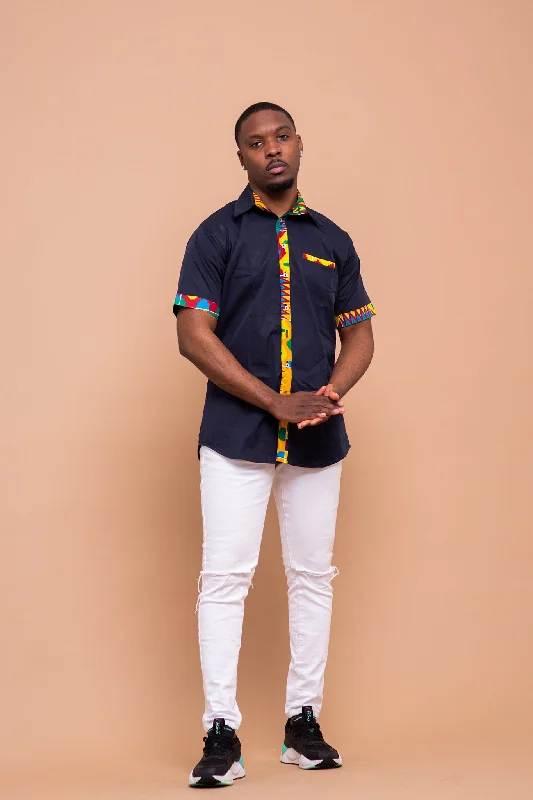 "Black dresses for women for a classic and timeless appearance"Dalton Men Shirt | Navy Blue and Ankara Mixed African Print