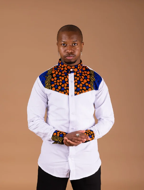 "Simple wedding dresses for women who prefer understated elegance"Eghosa Ankara Men Shirt | White and Mixed African Print