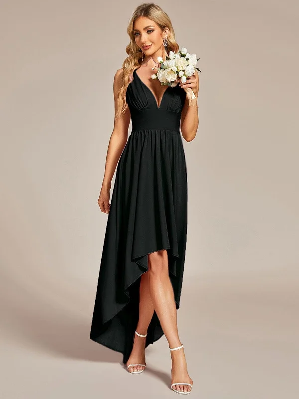 "Plus size formal dresses for women for special events"Elegant High-Low Sleeveless Empire Waist Bridesmaid Dress