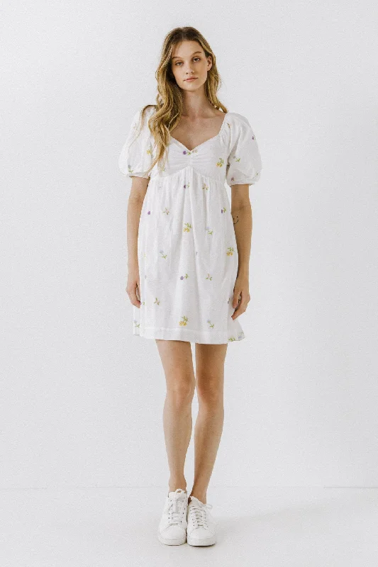 "Midi dresses for women with unique patterns"Embroidery Babydoll Mini Dress