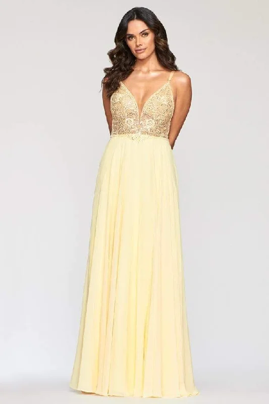 "Boho wedding dresses for women for a free - spirited vibe"Faviana - S10431 Embroidered Plunging Sheer Bodice High Slit Dress