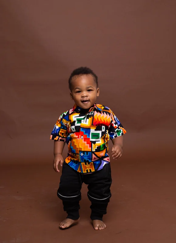 "Smart casual dresses for women for work - to - weekend transitions"Fred Ankara Boy Short sleeve Shirt | Orange and White Multicolored African Print "Smart casual dresses for women for work - to - weekend transitions"Fred Ankara Boy Short sleeve Shirt | Orange and White Multicolored African Print