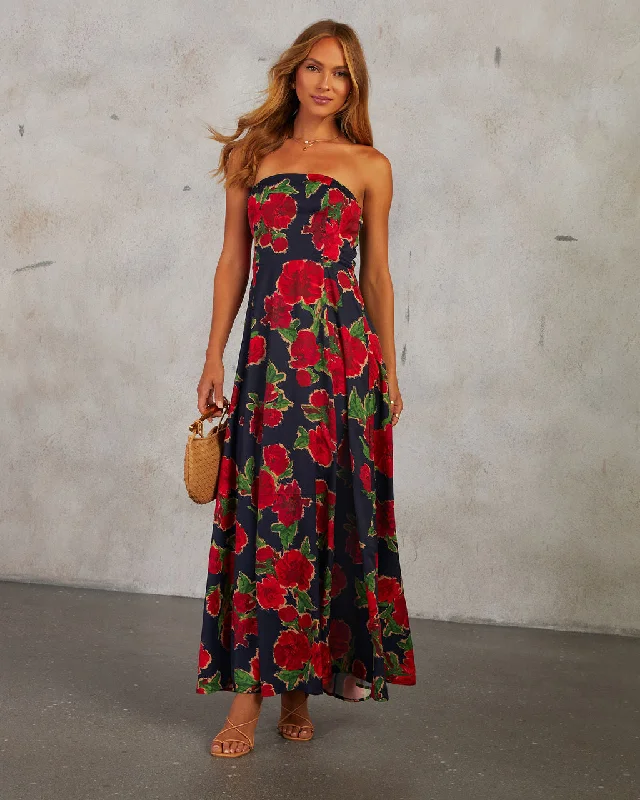 "Wrap dresses for women for an adjustable fit"Getaway Garden Strapless Floral Print Midi Dress