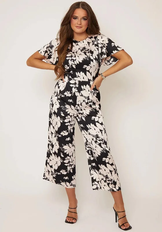 "Sleeveless dresses for women during hot summer days"Girl In Mind Laura Floral Culotte Jumpsuit, Black & Blush