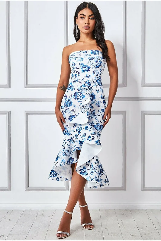 "Bundle and Save: Buy Multiple Women's Dresses and Get a Discount"Goddiva Bow Bandeau Midi With Ruffles - Blue Print