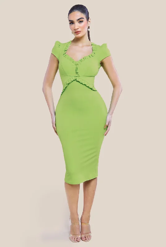 "VIP Sale: Extra 15% Off on Women's Dresses for Our Loyal Customers"Goddiva Cap Sleeve Frill Edge Midi Dress - Lime Green