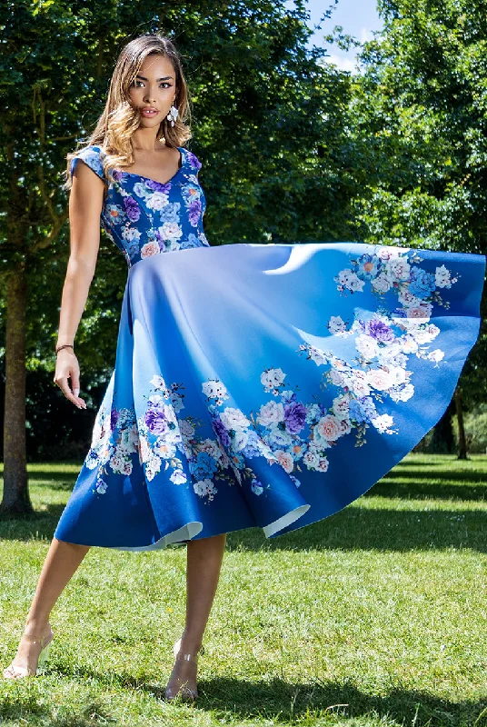 "Black dresses for women for a classic and timeless appearance"Goddiva Floral Printed Scuba Foam Skater Dress - Blue "Black dresses for women for a classic and timeless appearance"Goddiva Floral Printed Scuba Foam Skater Dress - Blue