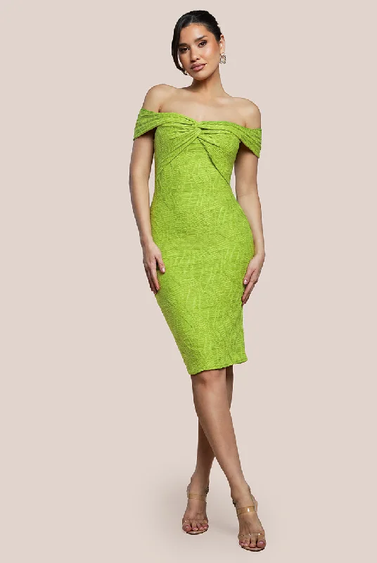 "Bohemian - style women's dresses for music festivals"Goddiva Front Knot Twist Midi Dress - Lime Green