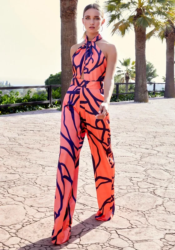 "Maxi dresses for women to wear in the fall"Herysa Dolors Halter Neck Jumpsuit, Coral Multi