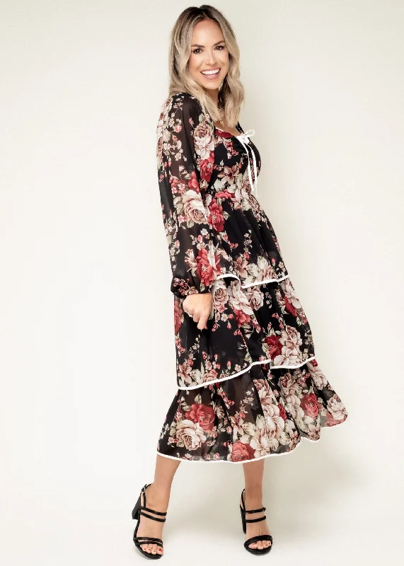 "Sustainable and eco - friendly women's dresses"For Another Time Floral Tiered Midi Dress "Sustainable and eco - friendly women's dresses"For Another Time Floral Tiered Midi Dress