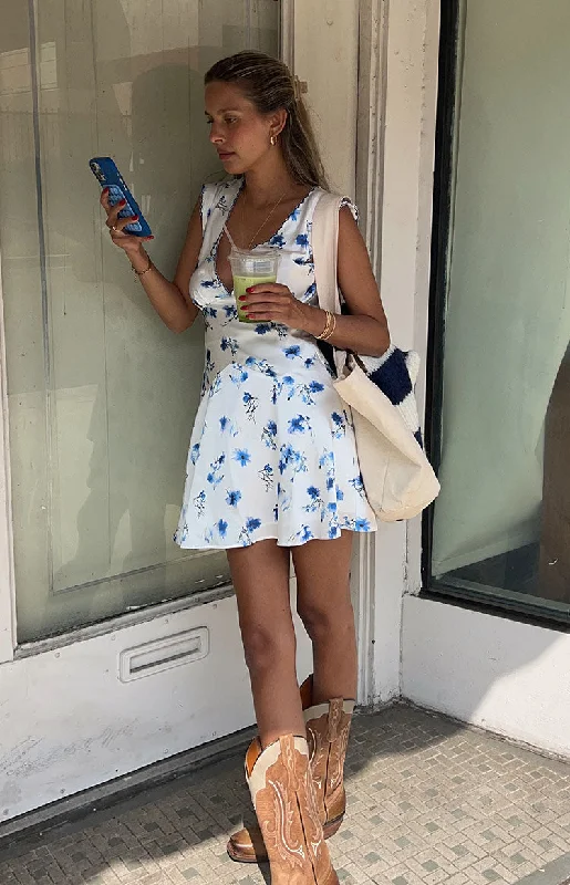 "Mini dresses for women for a youthful and trendy look"Jamela Blue Floral Mini Dress "Mini dresses for women for a youthful and trendy look"Jamela Blue Floral Mini Dress