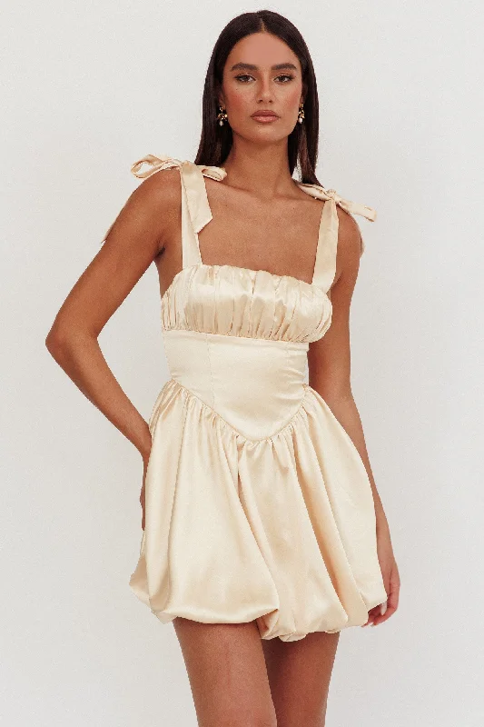 "Beach wedding dresses for women for a laid - back ceremony"Just Magic Tied Shoulder Bubble Hem Mini Dress Butter "Beach wedding dresses for women for a laid - back ceremony"Just Magic Tied Shoulder Bubble Hem Mini Dress Butter