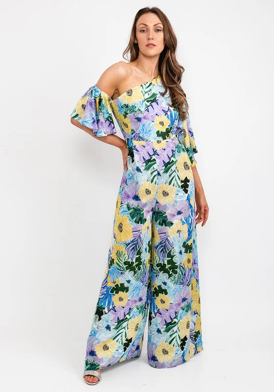 "Animal print dresses for women who love bold styles"Kameya Floral One Shoulder Jumpsuit, Blue Multi