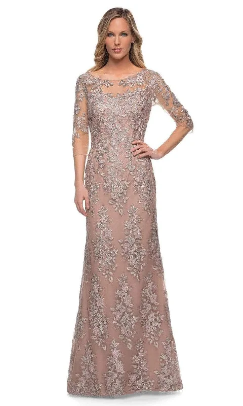 "Simple wedding dresses for women who prefer understated elegance"La Femme - 29225 Illusion Embroidered Formal Long Mother of the Bride Dress