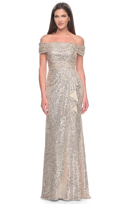 "Work - appropriate dresses for professional women"La Femme 31772 - Sequin Off-Shoulder Evening Dress