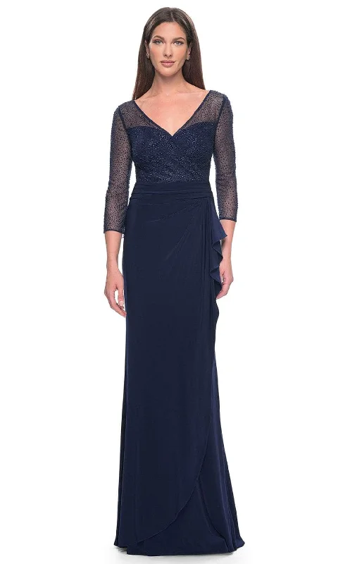 "Lace dresses for women for a romantic and elegant look"La Femme 31777 - Illusion V-Neck Rhinestone Formal Dress