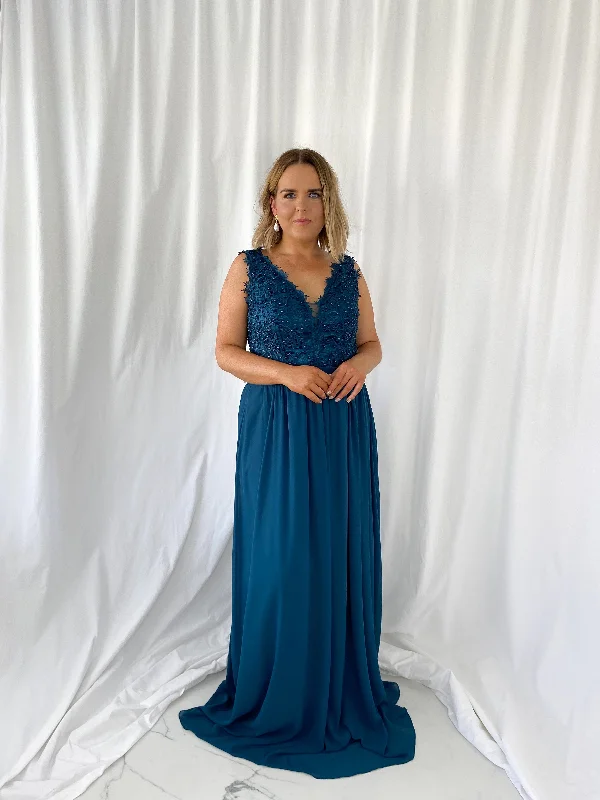 Clearance Sale: Women's Dresses Laetitia Maxi Dress with Embroidered Top - Petrol Blue Clearance Sale: Women's Dresses Laetitia Maxi Dress with Embroidered Top - Petrol Blue