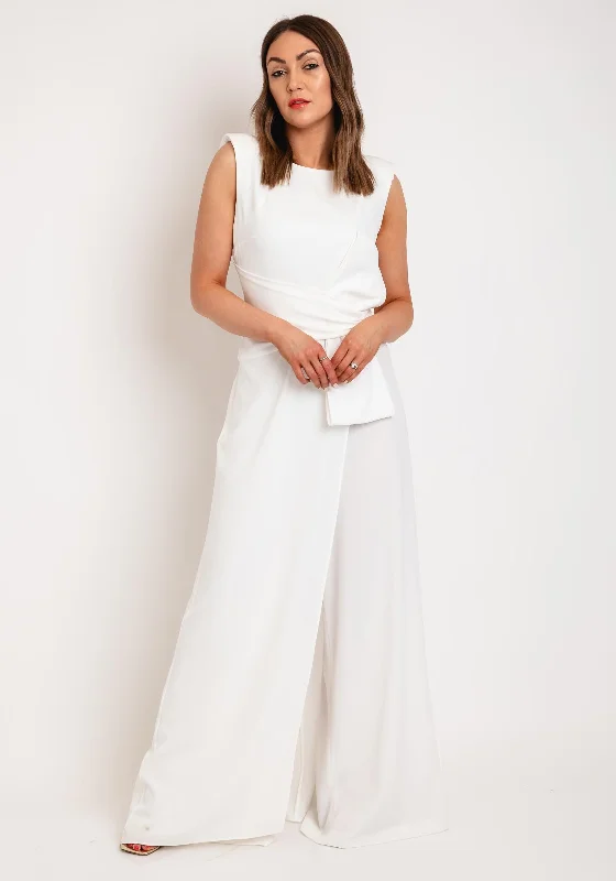 "Stylish cocktail dresses for women on a budget"Laura Bernal Bow Waist Wide Leg Jumpsuit, White "Stylish cocktail dresses for women on a budget"Laura Bernal Bow Waist Wide Leg Jumpsuit, White
