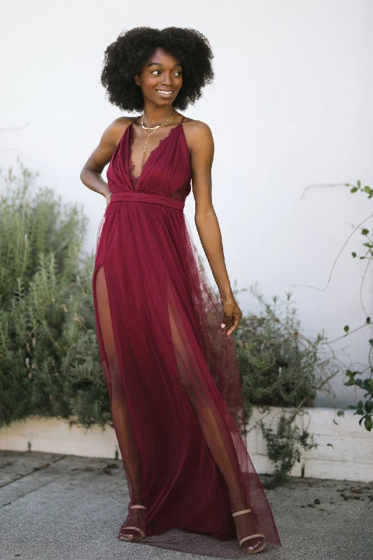 "Ruffled dresses for women for added femininity"Leslie Tulle Maxi Dress