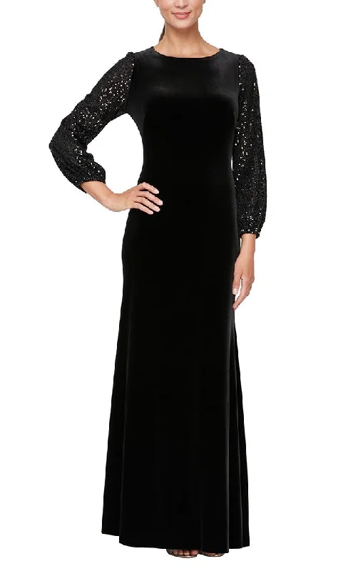 "New Arrivals Discount: 20% Off on Latest Women's Dress Collections"Long Fit and Flare Velvet Dress with Long Sequin Bubble Hem Sleeves "New Arrivals Discount: 20% Off on Latest Women's Dress Collections"Long Fit and Flare Velvet Dress with Long Sequin Bubble Hem Sleeves