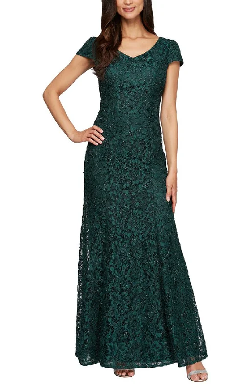 Clearance Sale: Women's Dresses Long Corded Lace V-Neck Fit and Flare Dress with Cap Sleeves Clearance Sale: Women's Dresses Long Corded Lace V-Neck Fit and Flare Dress with Cap Sleeves