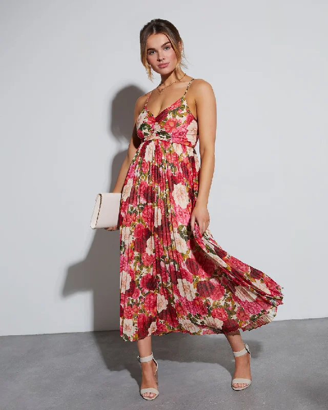 "Simple wedding dresses for women who prefer understated elegance"Naomie Floral Pleated Maxi Dress