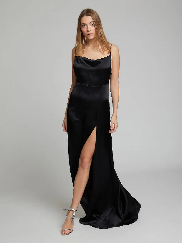 "Affordable plus size women's summer dresses"Salome silk dress in black
