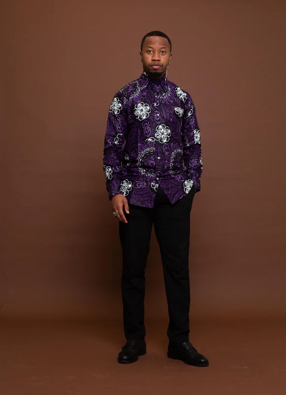 "Maxi dresses for women to wear in the fall"Simon Ankara Men Shirt | Purple and White African Print "Maxi dresses for women to wear in the fall"Simon Ankara Men Shirt | Purple and White African Print