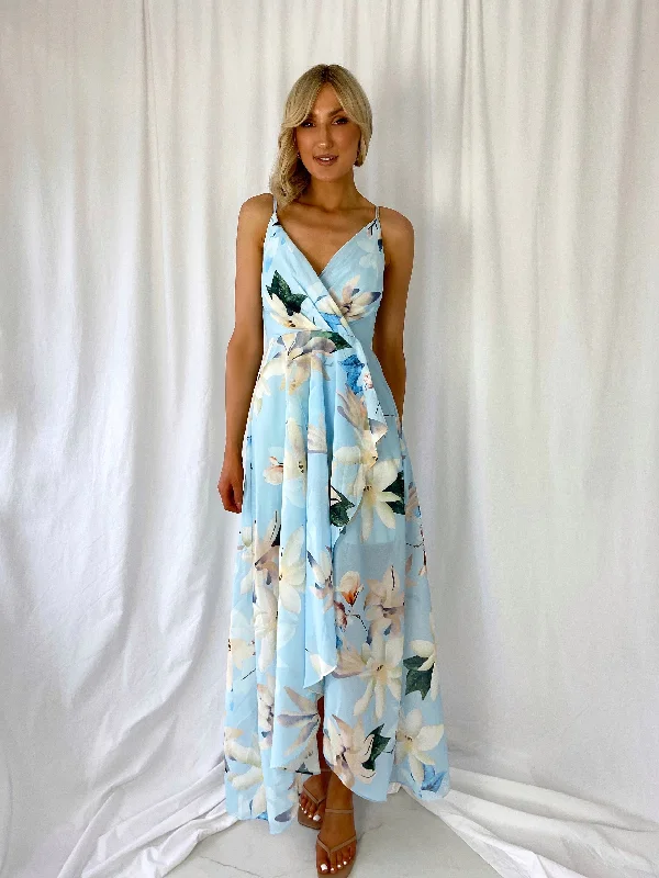 "Graduation dresses for women to celebrate in style"Daisy Floral Maxi Dress - Light Blue