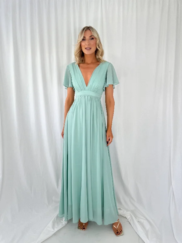 "Petite women's dresses with flattering fits"Tacha Short Sleeves Maxi Dress - Light Green "Petite women's dresses with flattering fits"Tacha Short Sleeves Maxi Dress - Light Green