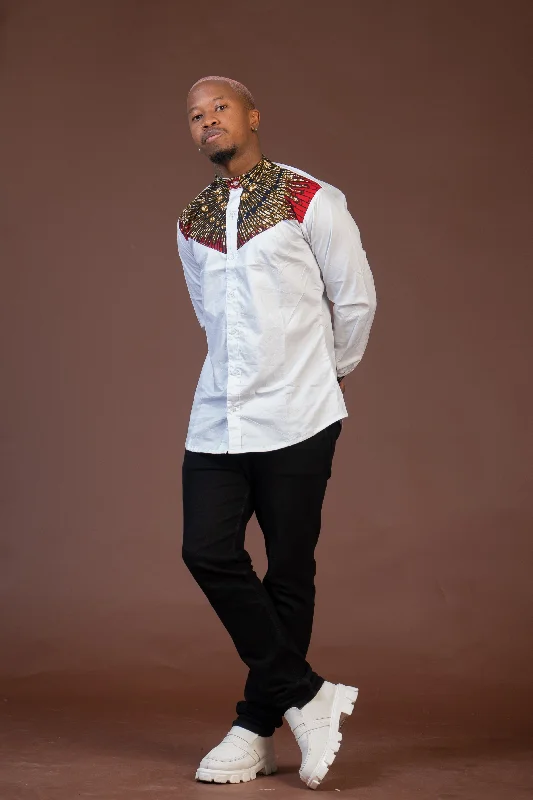 "Shirt dresses for women for a smart - casual style"Colton Mixed Print Men Shirt | White and African Print "Shirt dresses for women for a smart - casual style"Colton Mixed Print Men Shirt | White and African Print