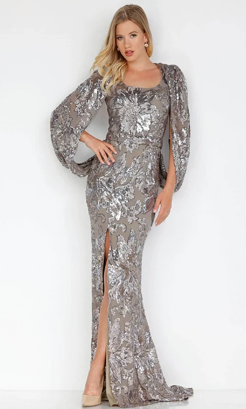 "White dresses for women for a fresh and clean look"Terani Couture 231M0356 - Modified Sleeve Floral Sequined Gown