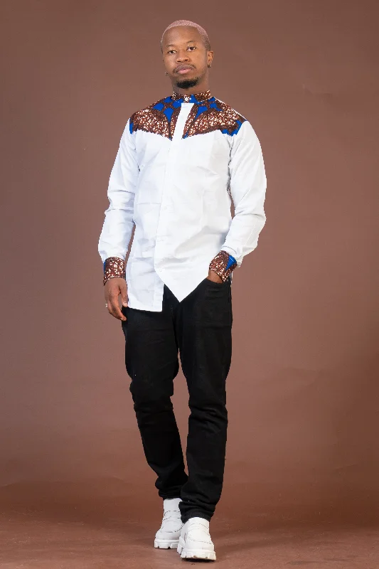 "Lace dresses for women for a romantic and elegant look"Timi Mixed Print Men Shirt | White and African Ankara Print "Lace dresses for women for a romantic and elegant look"Timi Mixed Print Men Shirt | White and African Ankara Print