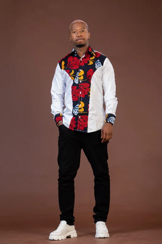 "White dresses for women for a fresh and clean look"Trey Ankara Mixed Print Men Shirt | White and African Ankara Print "White dresses for women for a fresh and clean look"Trey Ankara Mixed Print Men Shirt | White and African Ankara Print