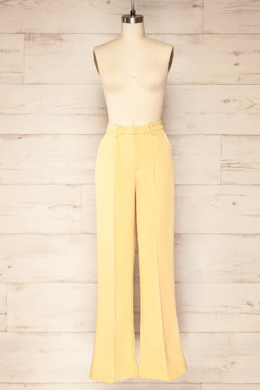 "Ruffled dresses for women for added femininity"Turbine Yellow | Solid Stitch Wide Leg Trousers "Ruffled dresses for women for added femininity"Turbine Yellow | Solid Stitch Wide Leg Trousers