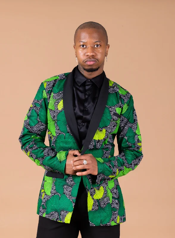 "Pleated dresses for women with a graceful movement"Udeme Ankara Men Blazer | Green African Print